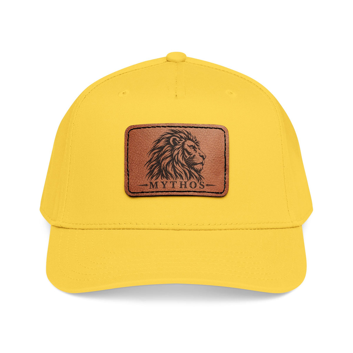 Leather Patch Lion Baseball Cap — Mid Profile Adjustable Hat