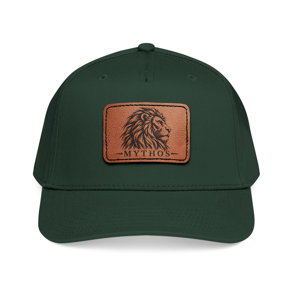 Leather Patch Lion Baseball Cap — Mid Profile Adjustable Hat